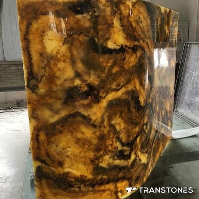 Transtones Polished Big Slab Stone Translucent Yellow Curved Alabaster Sheet