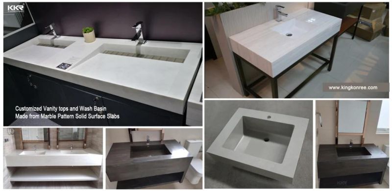Customized Marble Textured Solid Surface Stone Bathroom Vanity Tops for Projects
