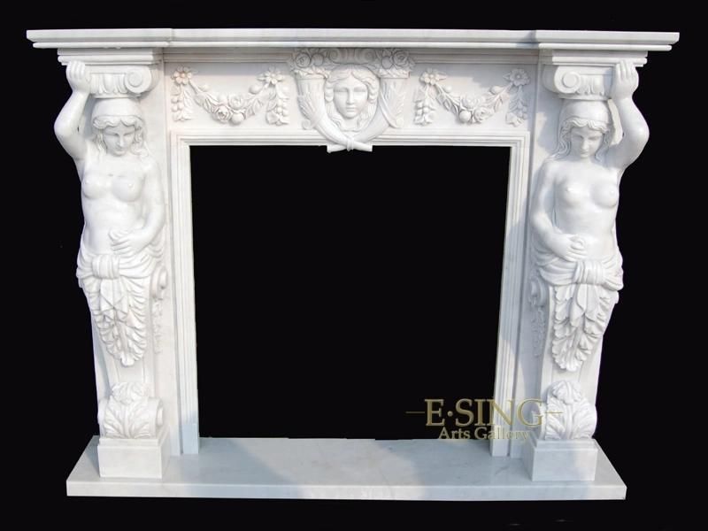 Stone Fireplace Manufacturer Electric Indoor Marble Statue Fireplace for Household