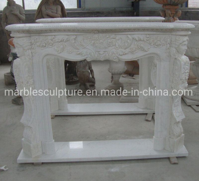 White Marble Fireplace Carved Figures in Stock (SYMF-284)