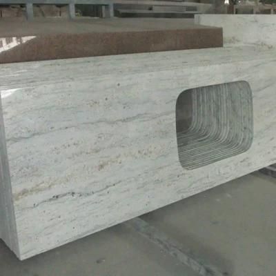 Customer Design Brazil Stone River White Waterfall Countertop Kitchen Granite Worktops