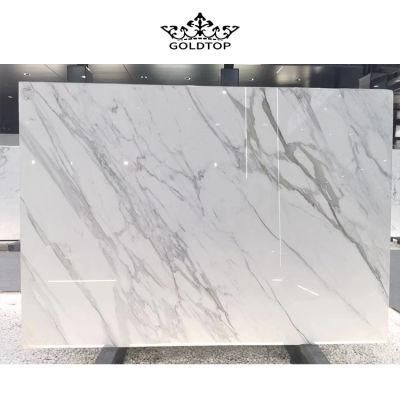 High Quality Customized Size Kitchen Countertop Table Top Gold Marble Tile Price White Calacatta Marble Stone Slab