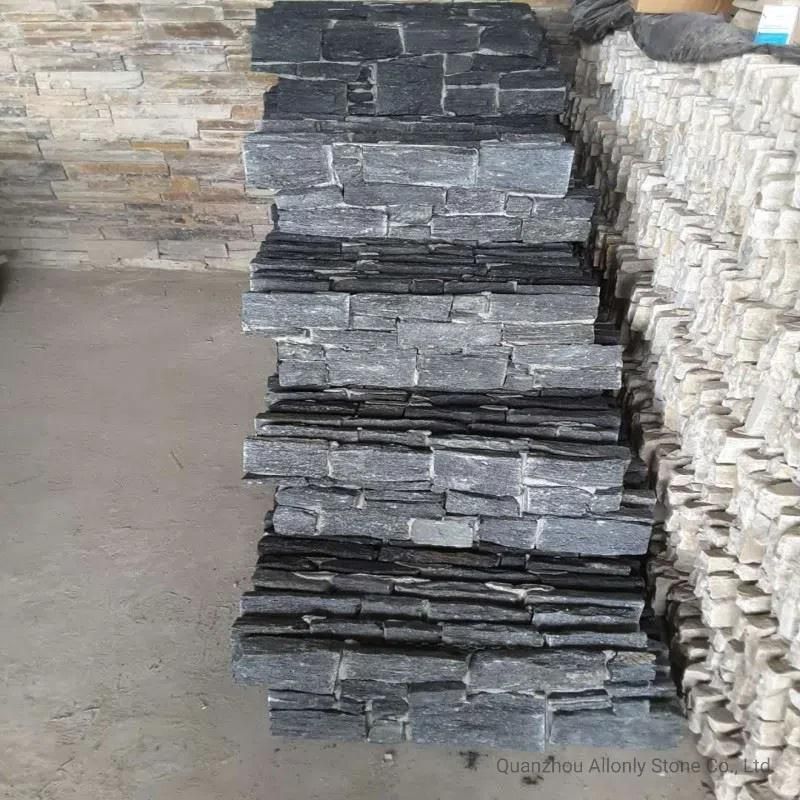 Black Stacked Stone Panel for Wall Cladding Interior and Exterior Decoration