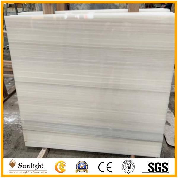 Natural Translucent Marble with Wood Straight Vein Athens White Onyx Slab