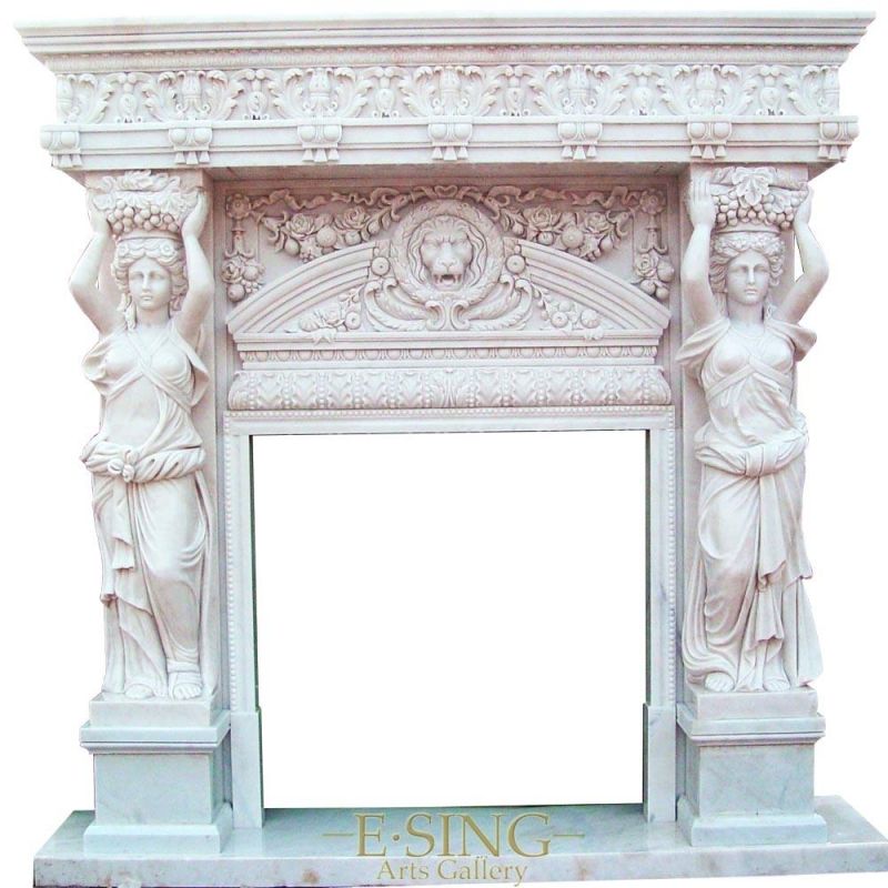 Roman Statue Style Natural Stone Mental White Marble Fireplace