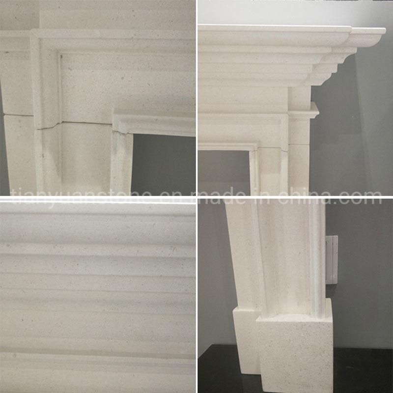 Home Decoration Customized White Marble Fireplace Mantel with Carvings