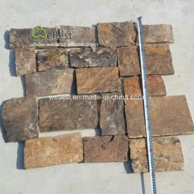 Natural Split Face Random Ashlar Brown Limestone Wall Cladding Loose Stone