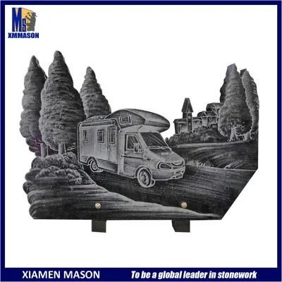 Hand Carved Picnic Scenery Pattern Stone Memorial Plaque