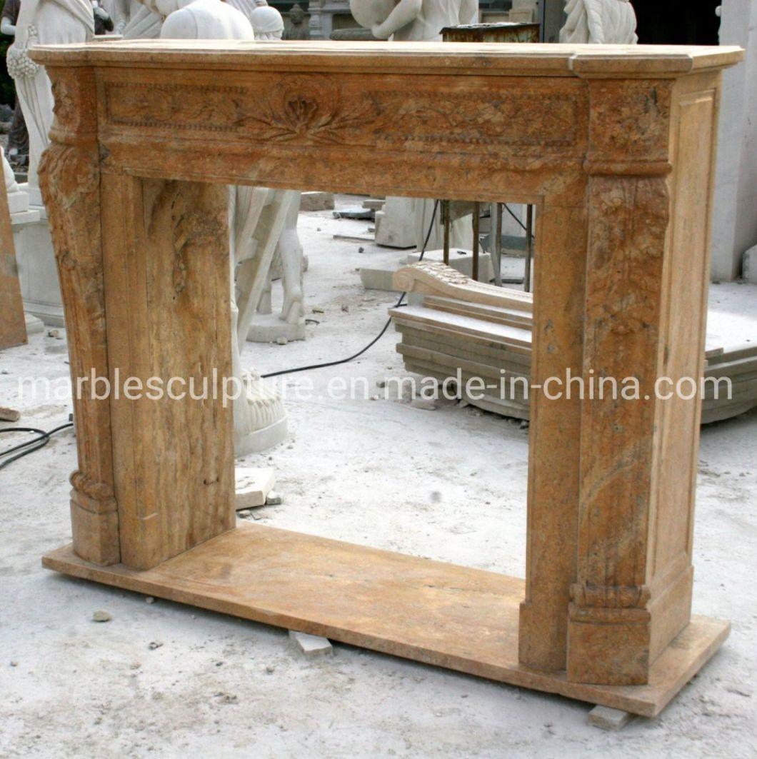 Antique Hand Carving Yellow Marble Fireplace Home Decoration (SYMF-256)