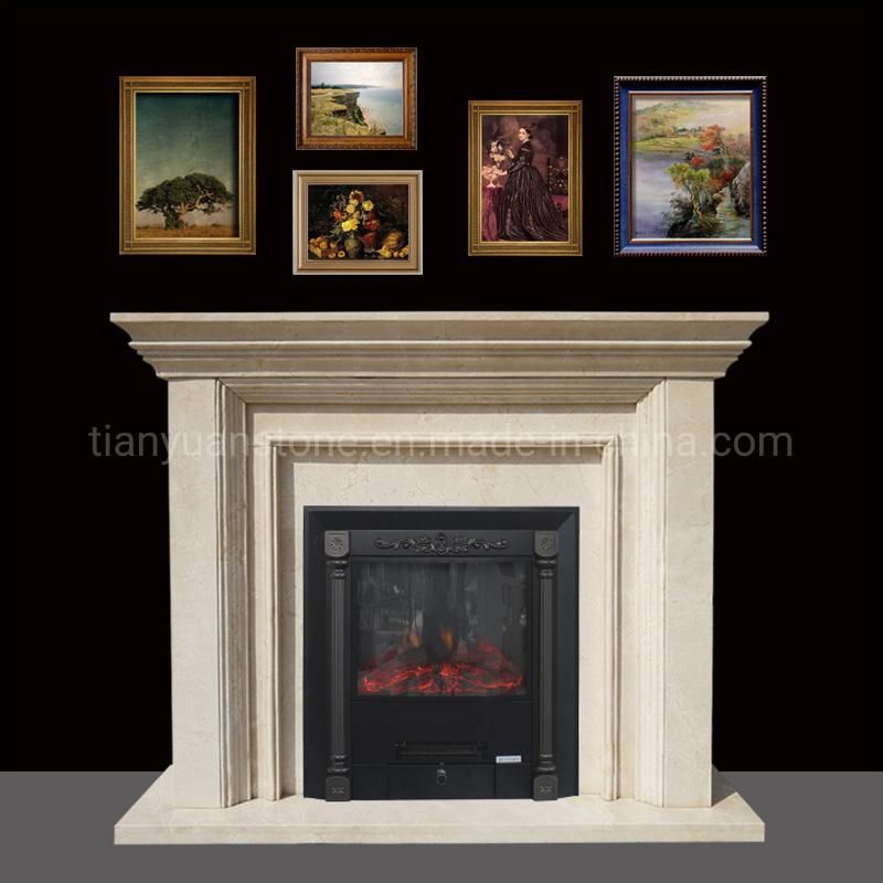 Home Heating Simple Modern White Marble Mantel LED Timing Electric Fireplace