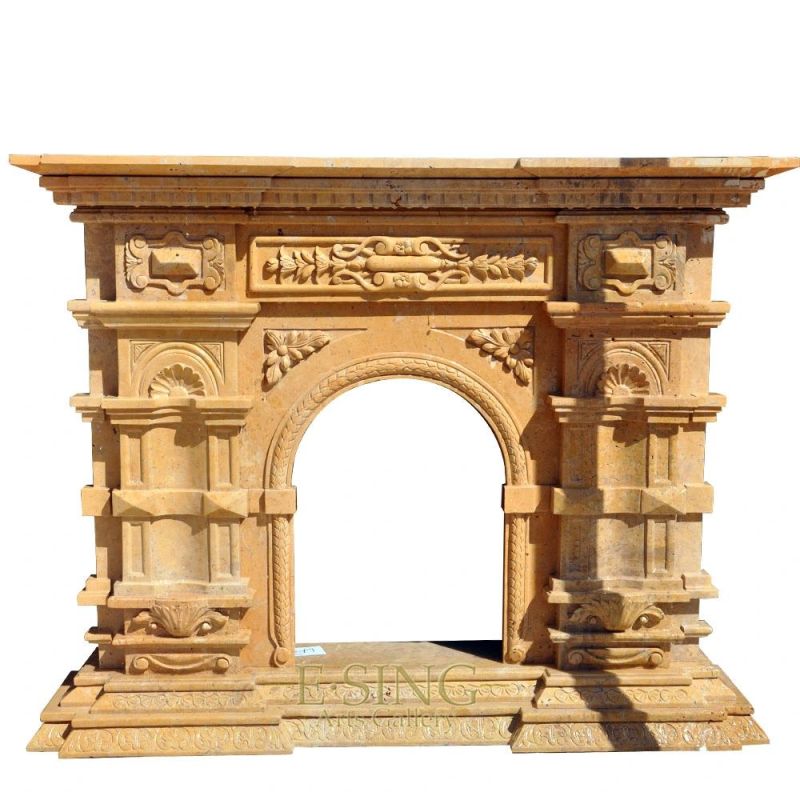 Good Carving Modern Large Yellow Marble Fireplace