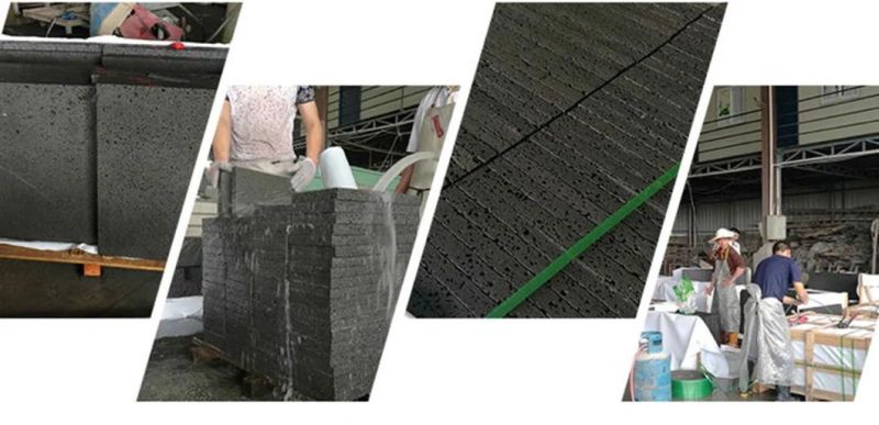 Grooved Line Chiseled Finished Surface Basalt Lava Andesite Stone Tiles for Wall Cladding