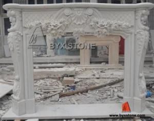 Chinese White Marble Fireplace with Flower Carving