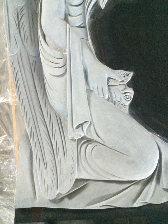 Custom India Black Granite Hand Carving Angel Monument Tombstone Headstone