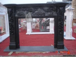 Black Marble Elephant Carving Fireplace Mantel for Indoor Decoration