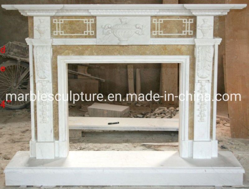 Simple Style Sculptures Home Decoration Middle Marble Fireplace (SYMF-058)