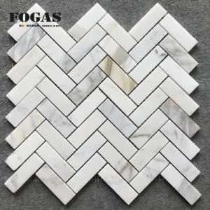 Herringbone Calacatta Gold Marble Mosaic Tile Flooring Bathroom