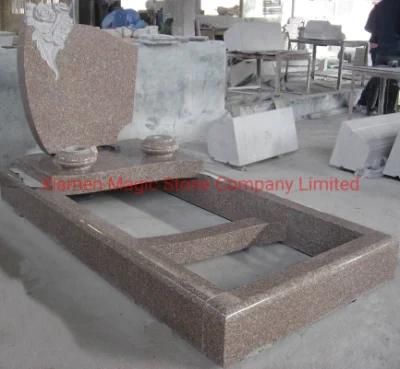 Funeral Monument Chinese Flower Relief Carving Headstone Tombstone with Vase
