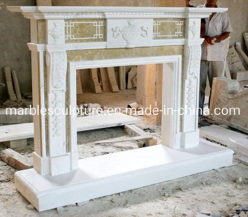 Simple Style Sculptures Home Decoration Middle Marble Fireplace (SYMF-058)
