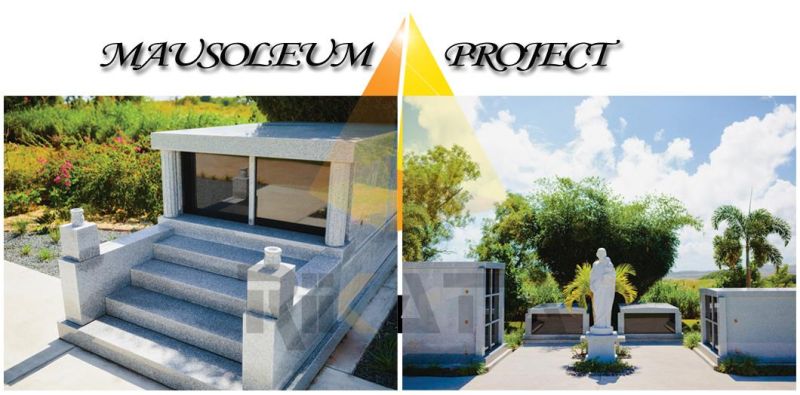 2 Crypts Grey Granite Standard Mausoleum with Fluted Column and Stairs