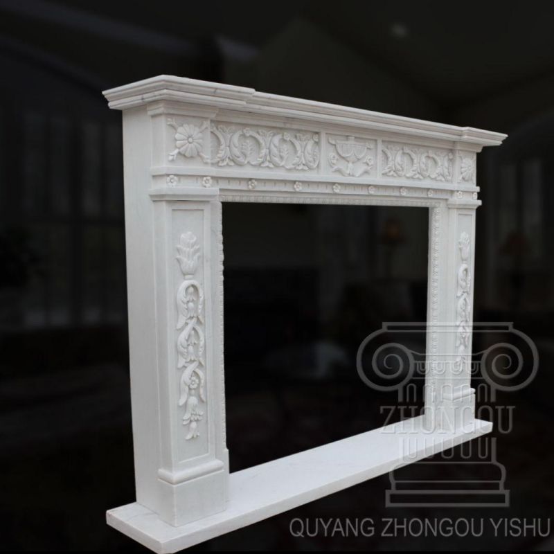 Good Quality Marble Fireplace Simple Partten White Mantel Egypt Beige Marble Fireplace