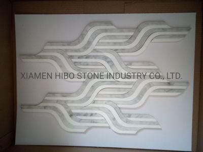 Carrara and Thassos Marble or Marble Mix Metal/Glass/Mirror Luxury Waterjet Mosaic Tile for Backsplesh Tile