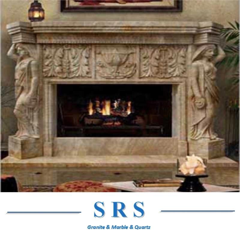White Sculpture Marble/Granite Indoor Fireplace