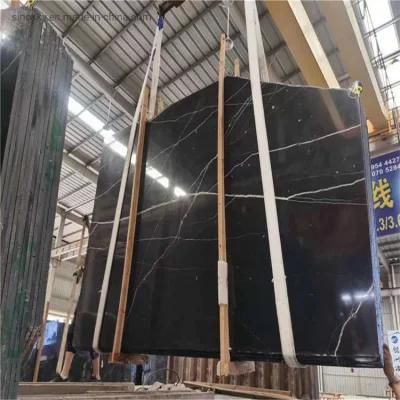 China Factory Nero Marquina Black Marble Slab for Countertop / Vanity