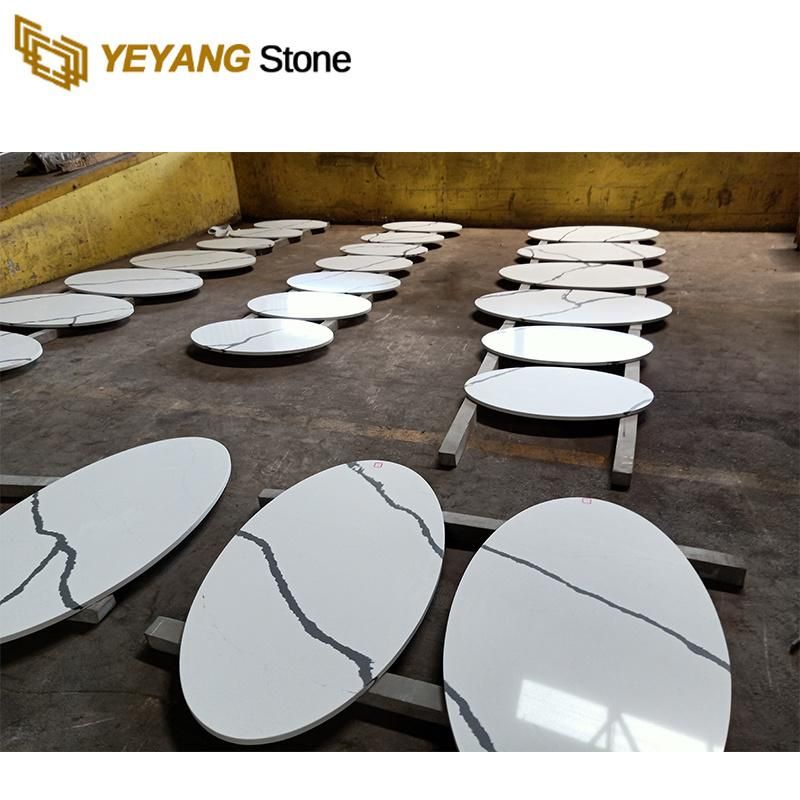 White Quartz Countertop Table Surface Artificial Marble Look Quartz Slab