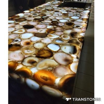 Translucent Decorated Polished White Agate Slab for Kitchen Island