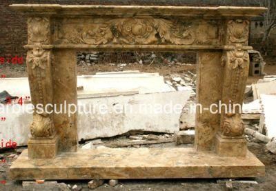 Good Quality Antique Golden Calcium Stone Carving Marble Fireplace (SYMF-309)