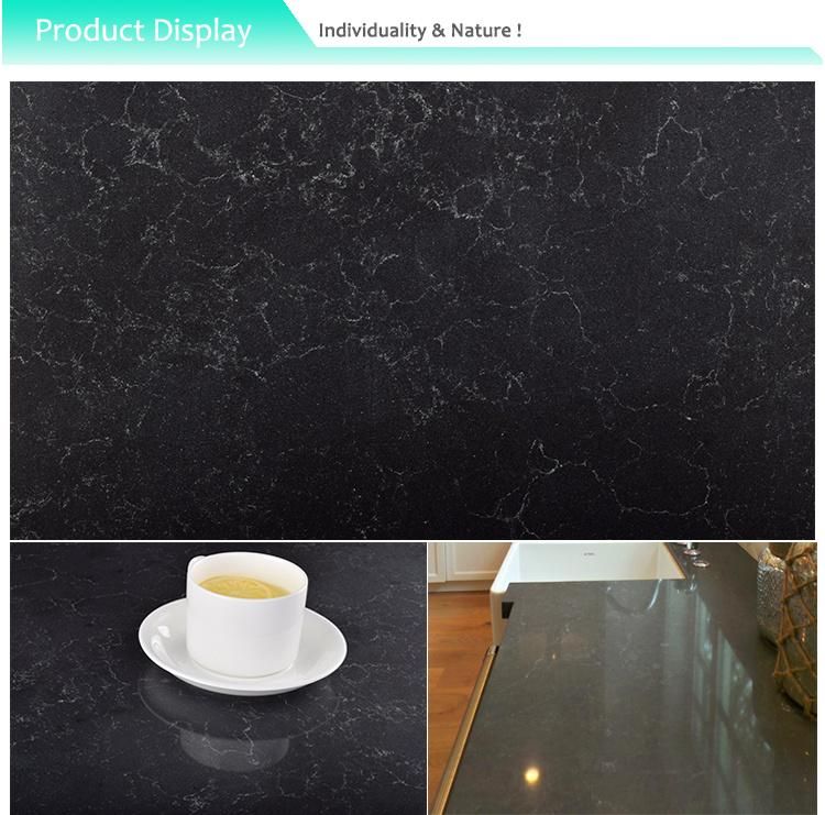 Elegant Black Quartz Stone Slab with White Veins for Kitchen Countertop