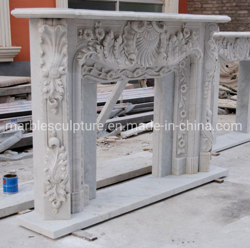 High Quality Beautiful White Marble Fireplace Mantel (SYMF-301)