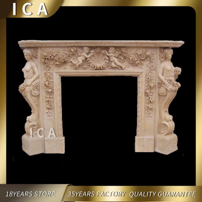 Stone Fireplace Manufacturer Indoor Marble Statue Fireplace for Household
