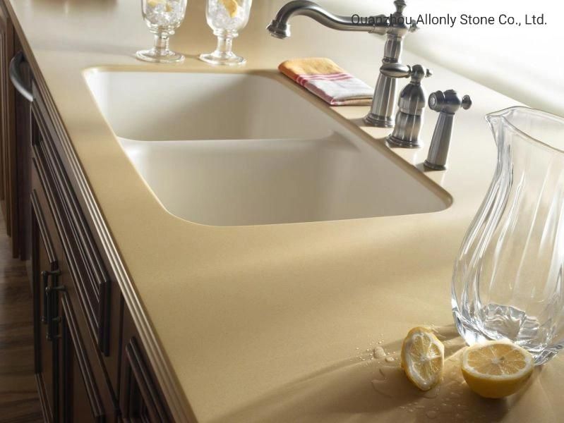 Precut Solid Surface Pure Beige Engineered Quartz Kitchen Countertop