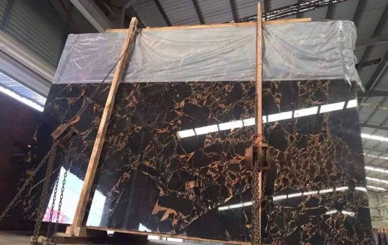 Golden Black Flower Marble Natural Black Marble Wit Gold Red Veins Polished Slabs Customized Size Floor Tile Wall Tiles