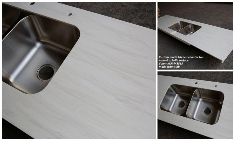 Kkr Solid Surface Kitchen Countertops Customize White/Black/Grey/Beige/Yellow/Blue Granite/Marble/Quartz Stone