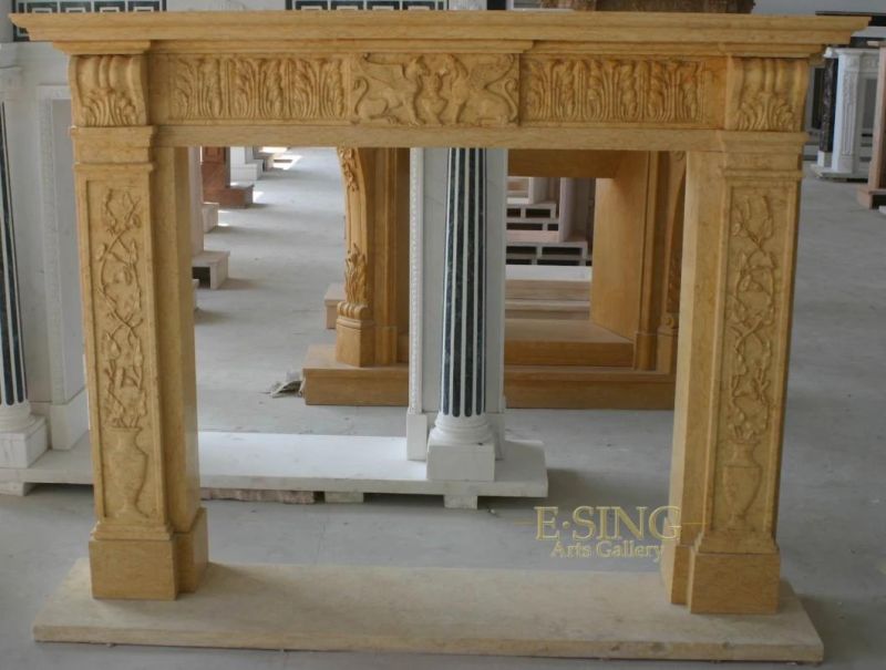 Good Carving Modern Large Yellow Marble Fireplace