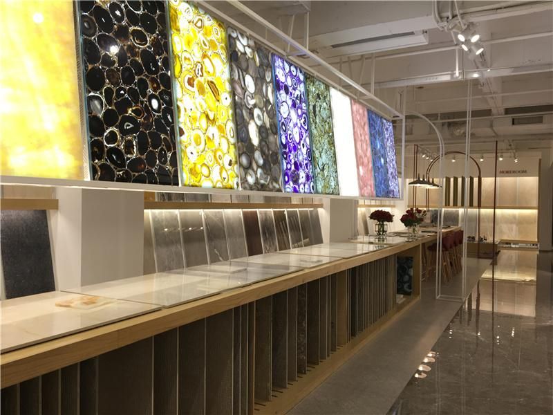 Luxurious Decor Gemstone Agate Slab Translucent Blue Table Semi Precious Stone Slab for Dining Room Countertop