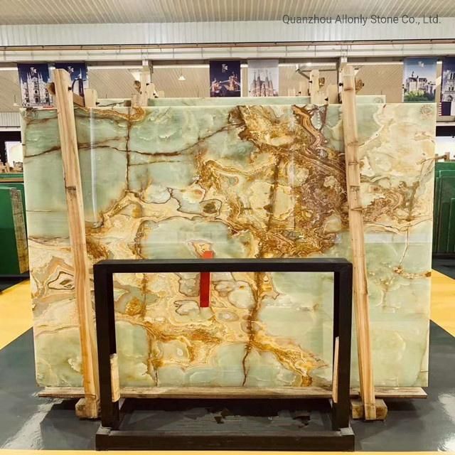 Book Match Luxury Stone Green Background Backlighting Wall Onyx Panel