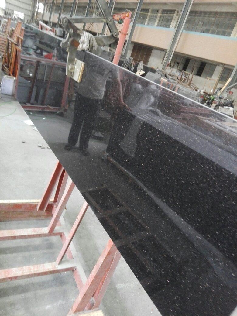 Natural Black Galaxy Granite Polished Slab for Countertop Vanity Top