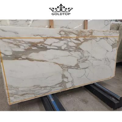 Natural Stone Polished Indoor Decoration Calacatta Gold Slab Marble Countertop