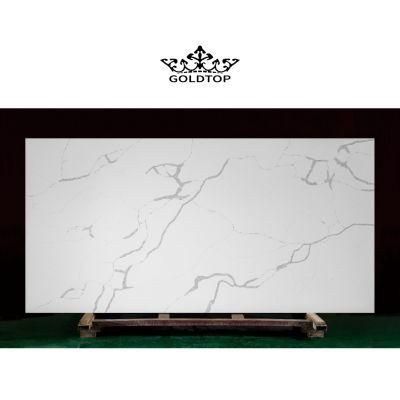 Artificial Stone Polished Bookmatch Calacatta White Stone Slab Quartz Countertop/Vanity/Wall Tiles/Floor/Cabinet