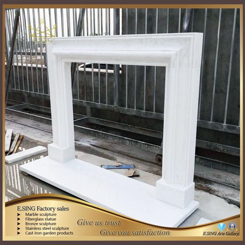 Indoor Decorative French Simple Style White Marble Fireplace