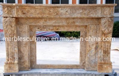 High Quality Elegant Classic Home Decoration Beige Marble Fireplace (SYMF-105)