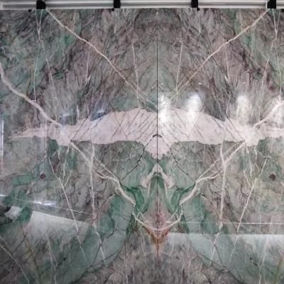 Luxury Natural Rare Green Marble Stone Slab for TV Background