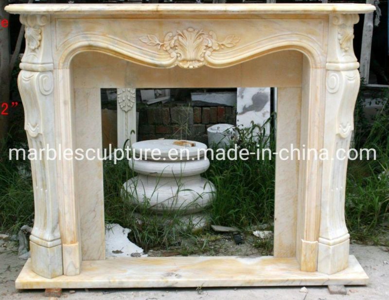 Elegant Natural Stone Sculpture Carving Marble Fireplace (SYMF-137)