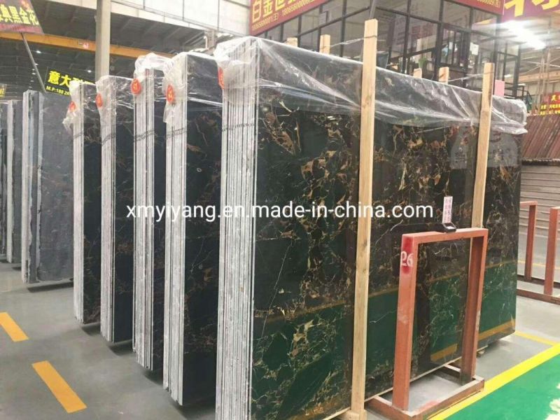 Chinese Natural Stone Golden Portoro Black Marble for Fireplace/Bathroom/Vanity Top/Background/Stairs/Flooring