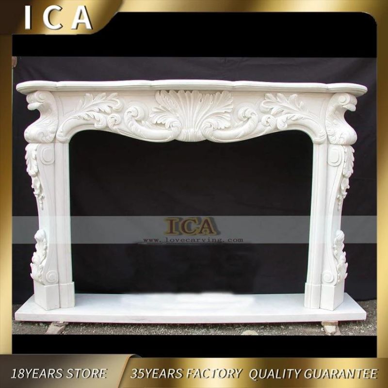 Modern Outdoor White Marble Fireplace Mantel Stone Fireplace