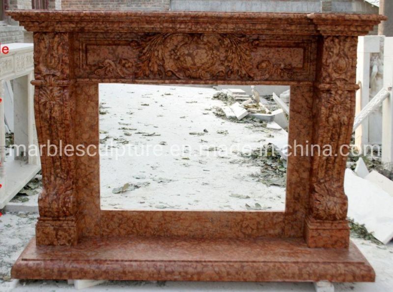 Antique Style Carved Yellow Marble Stone Fireplace Mantel (SYMF-215)